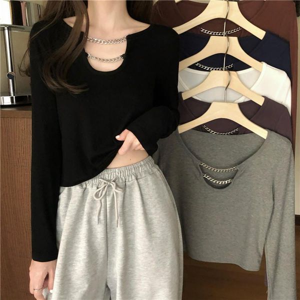 women's t-shirt real s autumn design sense chain carefully slimming thin bottoming long-sleeved women, White
women's t-shirt real s autumn design sense chain carefully slimming thin bottoming long-sleeved women, White