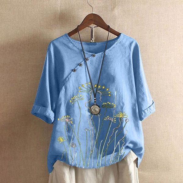 women's blouses & shirts cotton linen tunic  women casual plus size o-neck floral printed loose button blouse women baggy, White
women's blouses & shirts cotton linen tunic  women casual plus size o-neck floral printed loose button blouse women baggy, White