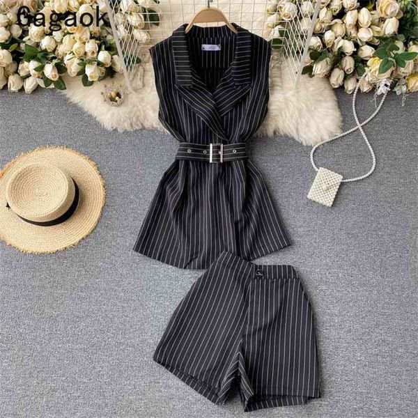office lady women two piece set summer simple fashion retro suits v-neck sashes + striped shorts 210531, White
office lady women two piece set summer simple fashion retro suits v-neck sashes + striped shorts 210531, White