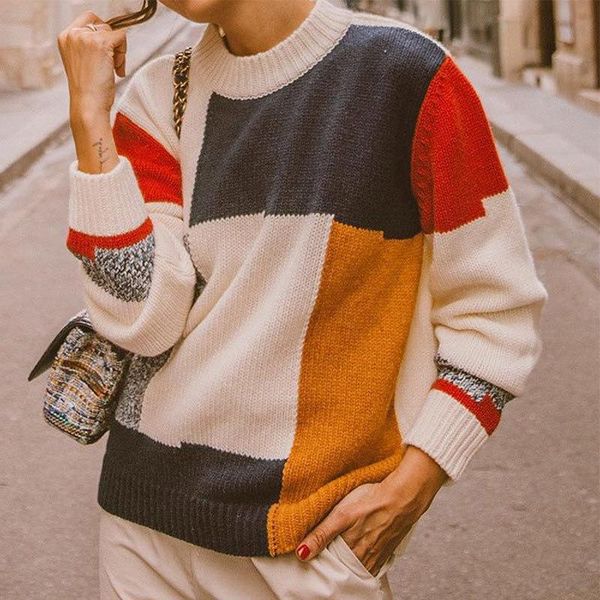 women's sweaters plaid autumn knitted patchwork casual pullover sweater o-neck loose pretty style 2021 winter ladies, White;black
women's sweaters plaid autumn knitted patchwork casual pullover sweater o-neck loose pretty style 2021 winter ladies, White;black