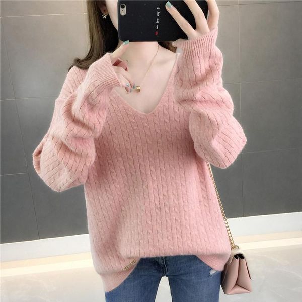 women's sweaters 2021 pull femme v-neck korea loose jumper soft women fall knitted sweater pullovers sueter mujer winter, White;black
women's sweaters 2021 pull femme v-neck korea loose jumper soft women fall knitted sweater pullovers sueter mujer winter, White;black