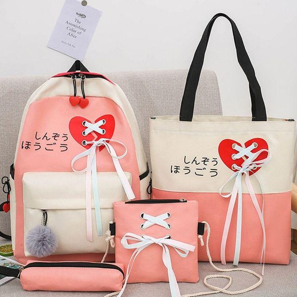 4pcs canvas daypacks ribbon casual daypack school backpack shoulder bags bookbag pencil case set for student teen girls
4pcs canvas daypacks ribbon casual daypack school backpack shoulder bags bookbag pencil case set for student teen girls