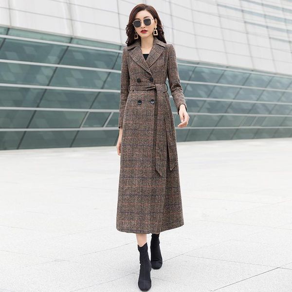 women's wool & blends women vintage plaid woolen long coat with belt fashion double breasted female autumn winter warm outerwear 2021, Black
women's wool & blends women vintage plaid woolen long coat with belt fashion double breasted female autumn winter warm outerwear 2021, Black