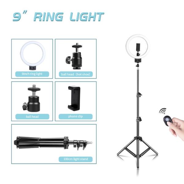 9inch stepless dimmable led selfie ring light with tripod and bluetooth for makeup video live lamp pographic lighting flash heads
9inch stepless dimmable led selfie ring light with tripod and bluetooth for makeup video live lamp pographic lighting flash heads