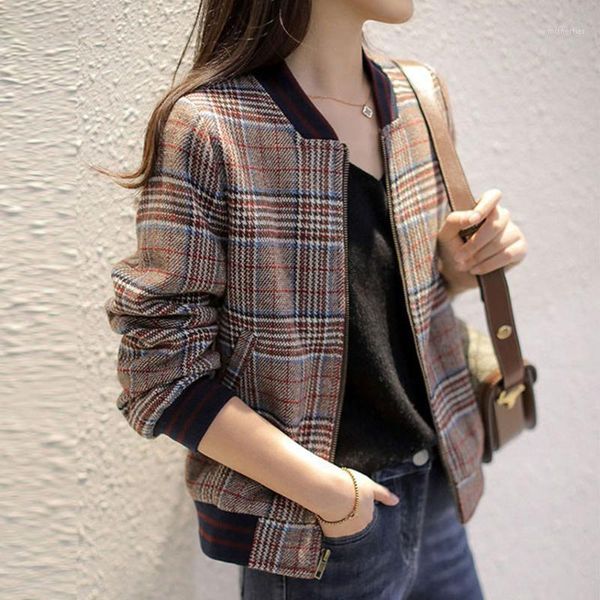 jacket colored yarn-dyed checkered zipper stand-up collar baseball coat woolen women's spring style 2021 japanese jackets, Black;brown
jacket colored yarn-dyed checkered zipper stand-up collar baseball coat woolen women's spring style 2021 japanese jackets, Black;brown
