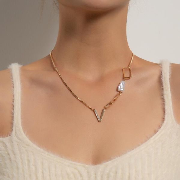 pendant necklaces kmvexo minimalist crystal v letter necklace for woman baroque pearl geometric hollow girls goth casual jewelry, Silver
pendant necklaces kmvexo minimalist crystal v letter necklace for woman baroque pearl geometric hollow girls goth casual jewelry, Silver