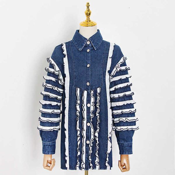 women's blouses & shirts brand autumn women fashion lantern sleeve ruffles denim lapel jacket coat single breasted luxury designer clot, White
women's blouses & shirts brand autumn women fashion lantern sleeve ruffles denim lapel jacket coat single breasted luxury designer clot, White