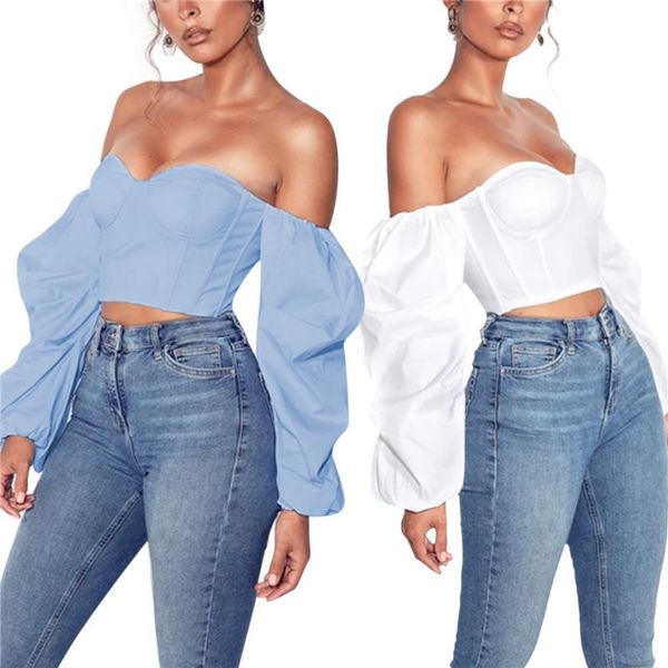 women's t-shirt 2021 wrapped shirt off shoulder long puff sleeve no-shoulder-strap tight slimming cropped cup cover has sponge, White
women's t-shirt 2021 wrapped shirt off shoulder long puff sleeve no-shoulder-strap tight slimming cropped cup cover has sponge, White