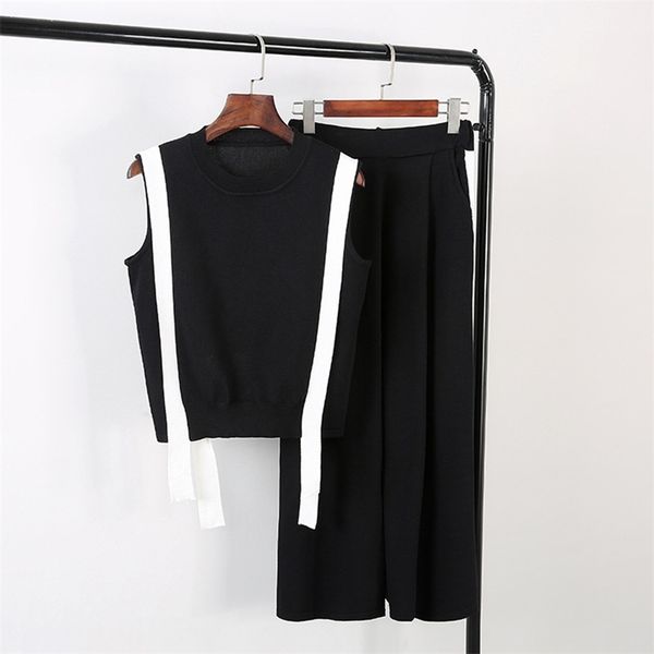 summer knitted tank black + high waist wide leg pants set women sleeveless vest crop two piece 210520, White
summer knitted tank black + high waist wide leg pants set women sleeveless vest crop two piece 210520, White