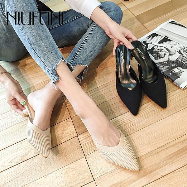 slippers slides niufuni summer knitted pointed toe low-heeled women's solid color stretch cloth shoes casual sandals, Black
slippers slides niufuni summer knitted pointed toe low-heeled women's solid color stretch cloth shoes casual sandals, Black
