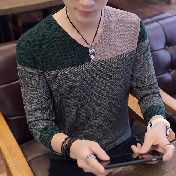 men's t-shirts autumn and winter long-sleeved v-neck knit sweater youth chicken heart collar striped bottom shirt wear, White;black
men's t-shirts autumn and winter long-sleeved v-neck knit sweater youth chicken heart collar striped bottom shirt wear, White;black
