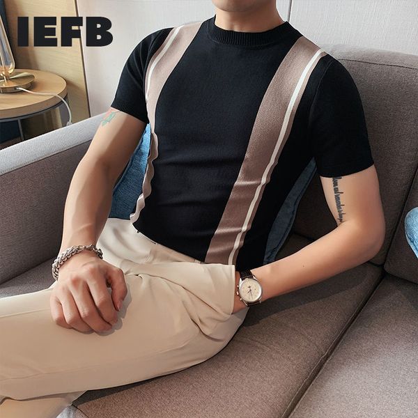 iefb summer korean slim fit round neck stripe color contrast ice silk short sleeve t-shirt kintted lightweight cool tee 210524, White;black
iefb summer korean slim fit round neck stripe color contrast ice silk short sleeve t-shirt kintted lightweight cool tee 210524, White;black