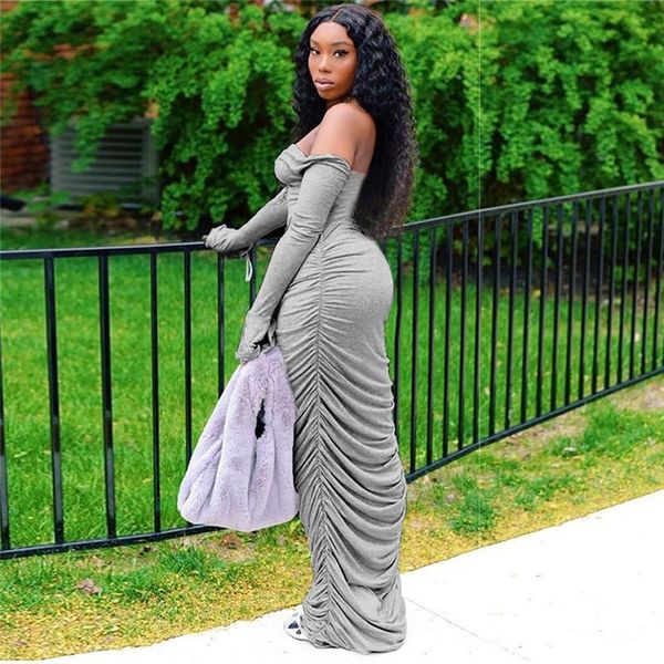 casual dresses women off shoulder maxi dress solid color long flared sleeve bodycon slim ruched autumn spring, Black;gray
casual dresses women off shoulder maxi dress solid color long flared sleeve bodycon slim ruched autumn spring, Black;gray