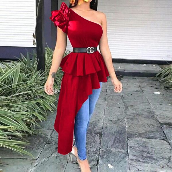 women's blouses & shirts women long one shoulder asymmetric ruffle cotton shirt plus size female summer fashion clothes, White
women's blouses & shirts women long one shoulder asymmetric ruffle cotton shirt plus size female summer fashion clothes, White