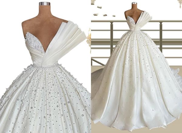2022 amazing pearls wedding dresses bridal gowns for women unique neck satin ruched a line princess country court train sequined beaded, White
2022 amazing pearls wedding dresses bridal gowns for women unique neck satin ruched a line princess country court train sequined beaded, White