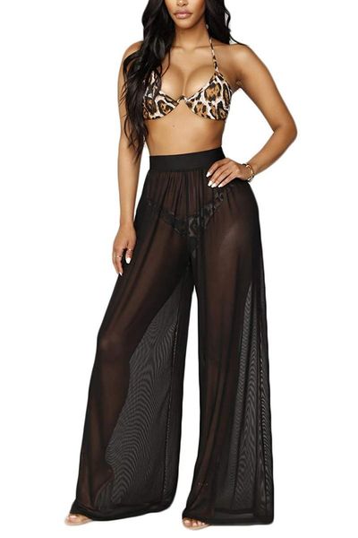 women's swimwear women see through boho wide leg high waist trousers beach long loose mesh sheer pants, White;black
women's swimwear women see through boho wide leg high waist trousers beach long loose mesh sheer pants, White;black