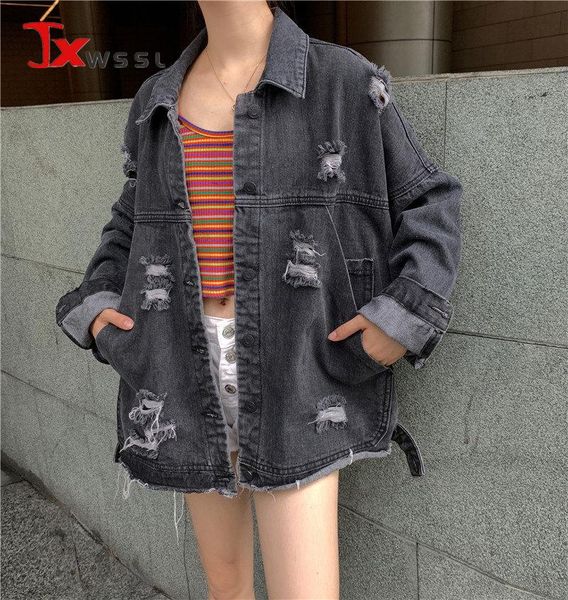 women's jackets vintage black denim jacket women spring autumn lapel long sleeves loose jeans coat streetwear fashion hole female short, Black;brown
women's jackets vintage black denim jacket women spring autumn lapel long sleeves loose jeans coat streetwear fashion hole female short, Black;brown