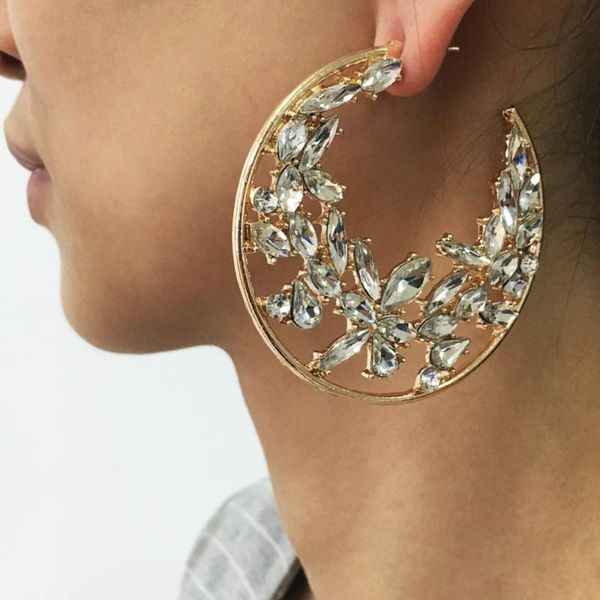 hoop & huggie 60mm rhinestones crystal big earrings for women luxury jewelry geometric statement earings fashion wedding bride earring, Golden;silver
hoop & huggie 60mm rhinestones crystal big earrings for women luxury jewelry geometric statement earings fashion wedding bride earring, Golden;silver