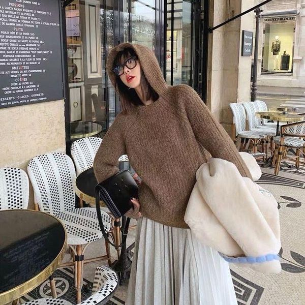 women's sweaters 2021 autumn and winter fashion hooded sweater women loose outer wear korean casual long-sleeved solid color knitted to, White;black
women's sweaters 2021 autumn and winter fashion hooded sweater women loose outer wear korean casual long-sleeved solid color knitted to, White;black