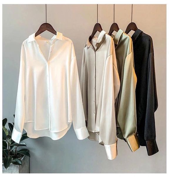 women's blouses & shirts long sleeve satin shirt 2021 spring and autumn versatile retro top, White
women's blouses & shirts long sleeve satin shirt 2021 spring and autumn versatile retro top, White