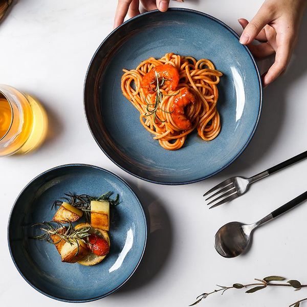 ceramic plates round deep dish japanese style household tableware large plate retro blue salad fruit dishes &
ceramic plates round deep dish japanese style household tableware large plate retro blue salad fruit dishes &