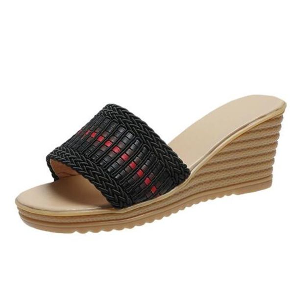 style women's slippers fashionable cloth woven thick-soled wedge heel lightweight and comfortable casual women, Black
style women's slippers fashionable cloth woven thick-soled wedge heel lightweight and comfortable casual women, Black