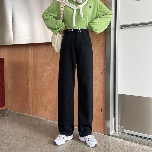 women's jeans 2022 streetwear female retro black wide leg straight long denim pants high waist button loose washed ladies trousers, Blue
women's jeans 2022 streetwear female retro black wide leg straight long denim pants high waist button loose washed ladies trousers, Blue