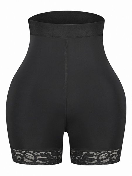 plus lace trim shapewear shorts w4re#, Black;white