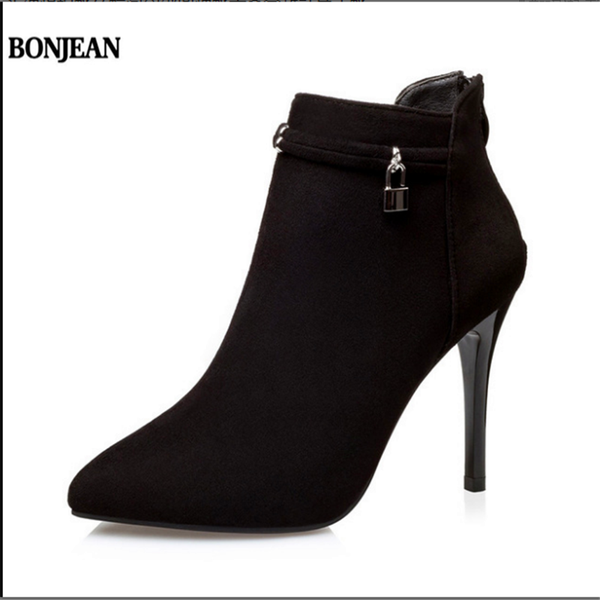 boots bonjean european and american pointed stiletto short women's shoes simple suede ankle winter, Black
boots bonjean european and american pointed stiletto short women's shoes simple suede ankle winter, Black