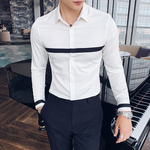 contrast shirt for men 2021 fashion slim fit casual business camisa masculina formal dress male clothing men's shirts, White;black
contrast shirt for men 2021 fashion slim fit casual business camisa masculina formal dress male clothing men's shirts, White;black
