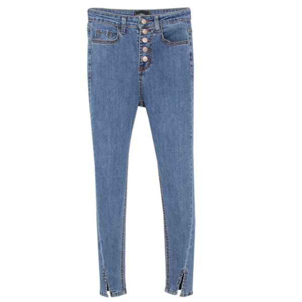 women's jeans vintage single-breasted women denim high waist stretch ankle length female split cuff, Blue
women's jeans vintage single-breasted women denim high waist stretch ankle length female split cuff, Blue
