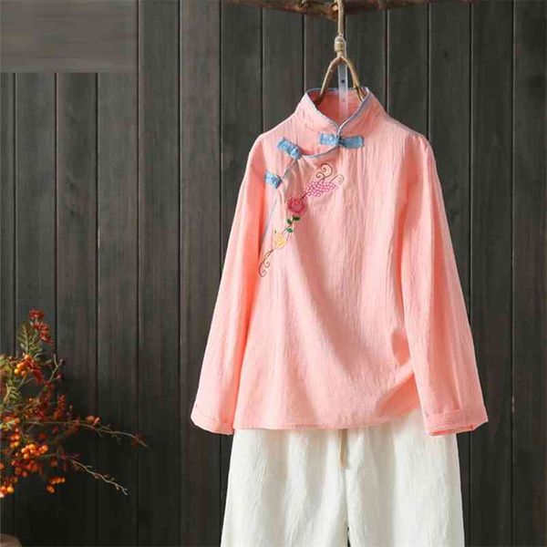 spring autumn folk style women long sleeve loose tshirt vintage floral embroidery stand collar button tee shirt femme d459 210512, White
spring autumn folk style women long sleeve loose tshirt vintage floral embroidery stand collar button tee shirt femme d459 210512, White