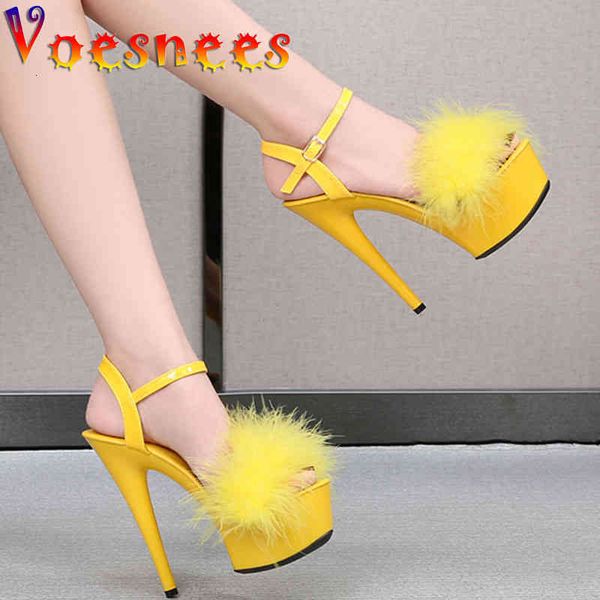 slippers summer women sandals pvc fur vamp 15cm stiletto heel shoes 2021 candy color waterproof platform buckle strap zlao, Black
slippers summer women sandals pvc fur vamp 15cm stiletto heel shoes 2021 candy color waterproof platform buckle strap zlao, Black