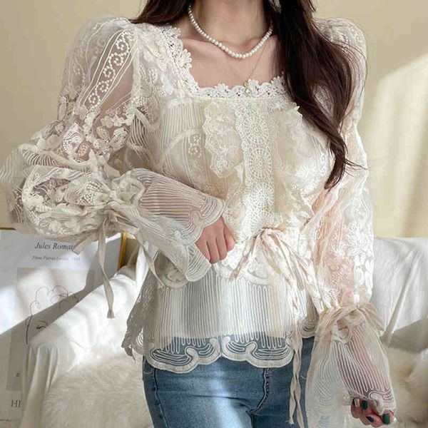 women's blouses & shirts french style square collar leaking clavicle heavy industry crochet puff sleeve shirt women x4w, White
women's blouses & shirts french style square collar leaking clavicle heavy industry crochet puff sleeve shirt women x4w, White