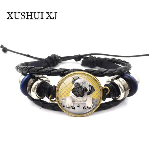 charm bracelets xushui xj vintage black leather bracelet pug in a tea cup dog glass cabochon weave multi-layer women men jewelry, Golden;silver
charm bracelets xushui xj vintage black leather bracelet pug in a tea cup dog glass cabochon weave multi-layer women men jewelry, Golden;silver