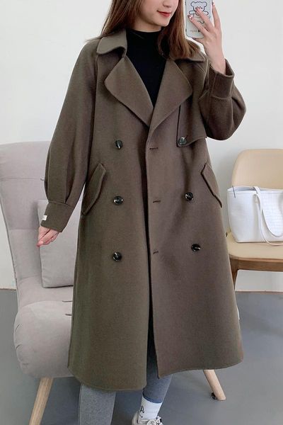 women's wool & blends coat women fashionable autumn and winter style lace up double breasted cardigan two diagonal pockets with split b, Black
women's wool & blends coat women fashionable autumn and winter style lace up double breasted cardigan two diagonal pockets with split b, Black