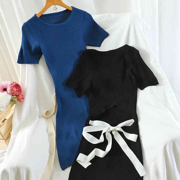dresses backless high waist knitting women solid short sleeve bow mini es o-neck knit stretch lady slim bodycon vestidos, Black;gray
dresses backless high waist knitting women solid short sleeve bow mini es o-neck knit stretch lady slim bodycon vestidos, Black;gray