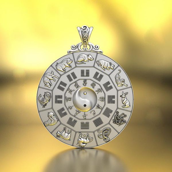 chains zodiac nine palaces and eight-picture pendant retro tai chi peace jewelry accessories, Silver