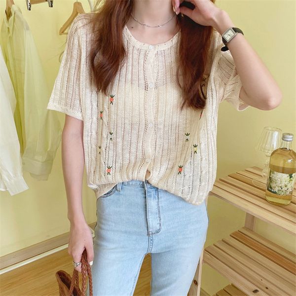 comelall match vintage embroidery flower sweet retro chic thin knitted feminine casual summer leisure sweaters 210515, White
comelall match vintage embroidery flower sweet retro chic thin knitted feminine casual summer leisure sweaters 210515, White