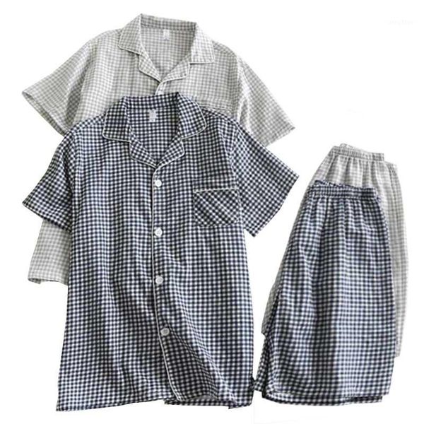 men's sleepwear summer men loose comfort full cotton 2pcs grey navy plaid pajamas set short sleeve+shorts male soft casual wear, Black;brown
men's sleepwear summer men loose comfort full cotton 2pcs grey navy plaid pajamas set short sleeve+shorts male soft casual wear, Black;brown