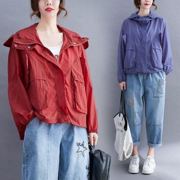 women's jackets casual thin coat female 2021 summer jacket all-match short cardigan slim loose hooded long sleeve women, Black;brown
women's jackets casual thin coat female 2021 summer jacket all-match short cardigan slim loose hooded long sleeve women, Black;brown