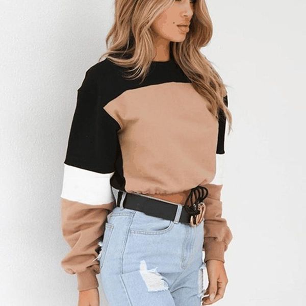 women's hoodies & sweatshirts women sweatshirt patchwork autumn clothing long sleeve round neck crop swetashirt ladies short, Black
women's hoodies & sweatshirts women sweatshirt patchwork autumn clothing long sleeve round neck crop swetashirt ladies short, Black