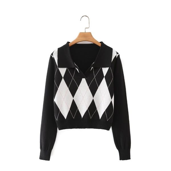 women's t-shirt breathable girl long sleeve knitwear autumn winter ladies diamond plaid lapel short sweater slim knitted top, White
women's t-shirt breathable girl long sleeve knitwear autumn winter ladies diamond plaid lapel short sweater slim knitted top, White