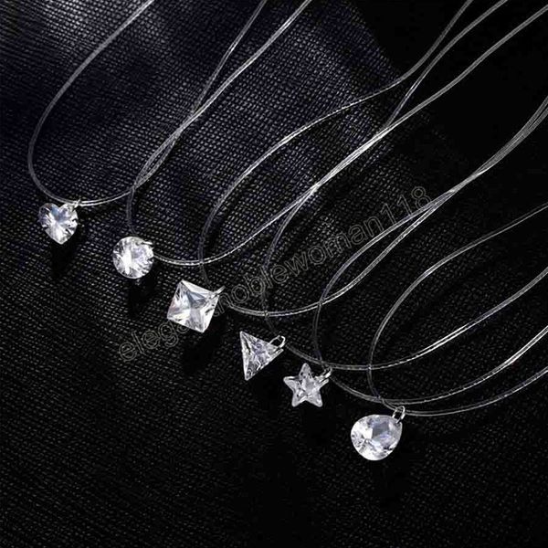 fashion imitation crystal pendant necklace creative invisible transparent chain geometric pendant necklace jewelry gifts, Silver
fashion imitation crystal pendant necklace creative invisible transparent chain geometric pendant necklace jewelry gifts, Silver