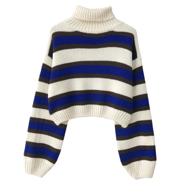 korean version - women's loose turtleneck sweater, striped long sved sweater, White;black
korean version - women's loose turtleneck sweater, striped long sved sweater, White;black
