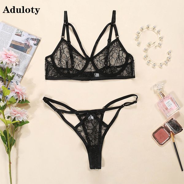 aduloty new womens lace embroidered lingerie set underwire gather bra set perspective thong underwear set, Black;white
aduloty new womens lace embroidered lingerie set underwire gather bra set perspective thong underwear set, Black;white
