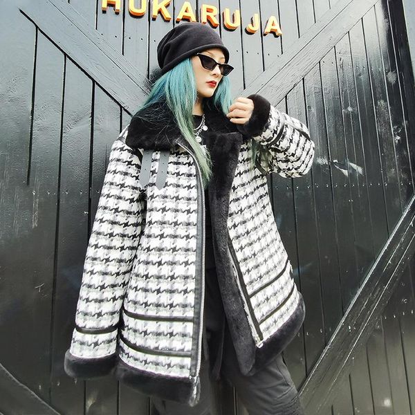 women's wool & blends 2021 winter large size houndstooth composite plush thick mid-length motorcycle jacket stand-up collar woolen ladi, Black
women's wool & blends 2021 winter large size houndstooth composite plush thick mid-length motorcycle jacket stand-up collar woolen ladi, Black