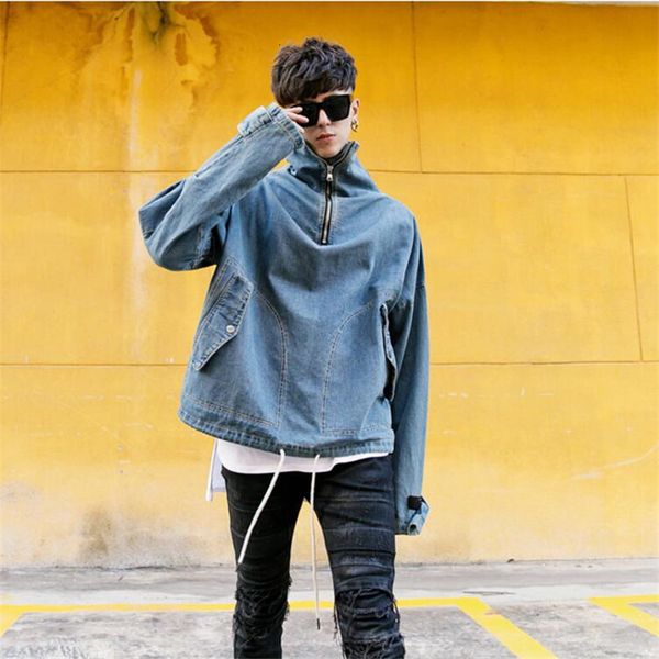 men's casual shirts sweatshirt denim men zipper drawstring turtleneck pullover loose jean harajuku streetwear jackets a5294 cmhh, White;black
men's casual shirts sweatshirt denim men zipper drawstring turtleneck pullover loose jean harajuku streetwear jackets a5294 cmhh, White;black