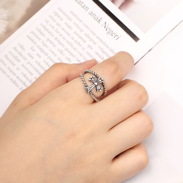 ring jz258 korea s925 sterling silver fashion personality old cross thai open