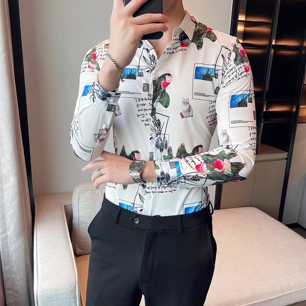 light luxury men's winter self-cultivation handsome long-sleeved shirt social style literary fresh trend printing shirt business casual, White;black
light luxury men's winter self-cultivation handsome long-sleeved shirt social style literary fresh trend printing shirt business casual, White;black